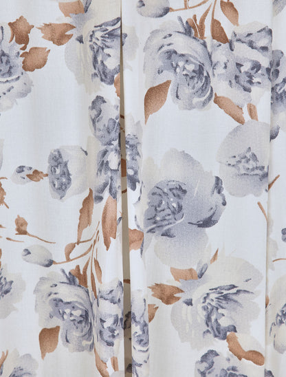 Robe longue empire fendue à imprimé roses - Écru - 3