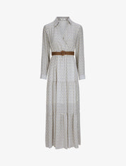 Robe longue empire imprimé faience - Blanc - 4