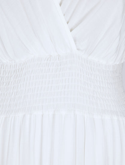 Robe longue empire uni à détail crochet - Blanc - 3
