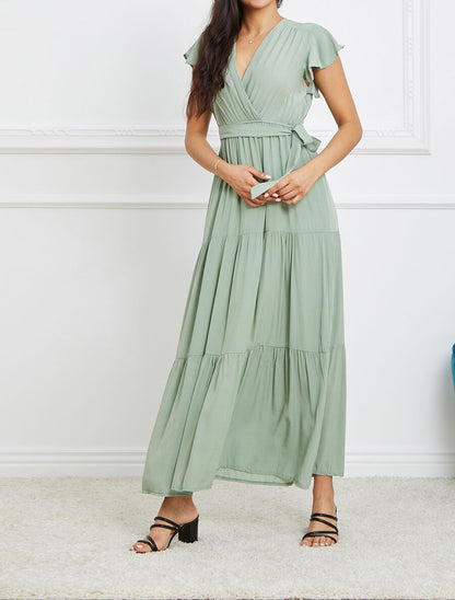 Robe empire à manches volantées - Kaki - 4