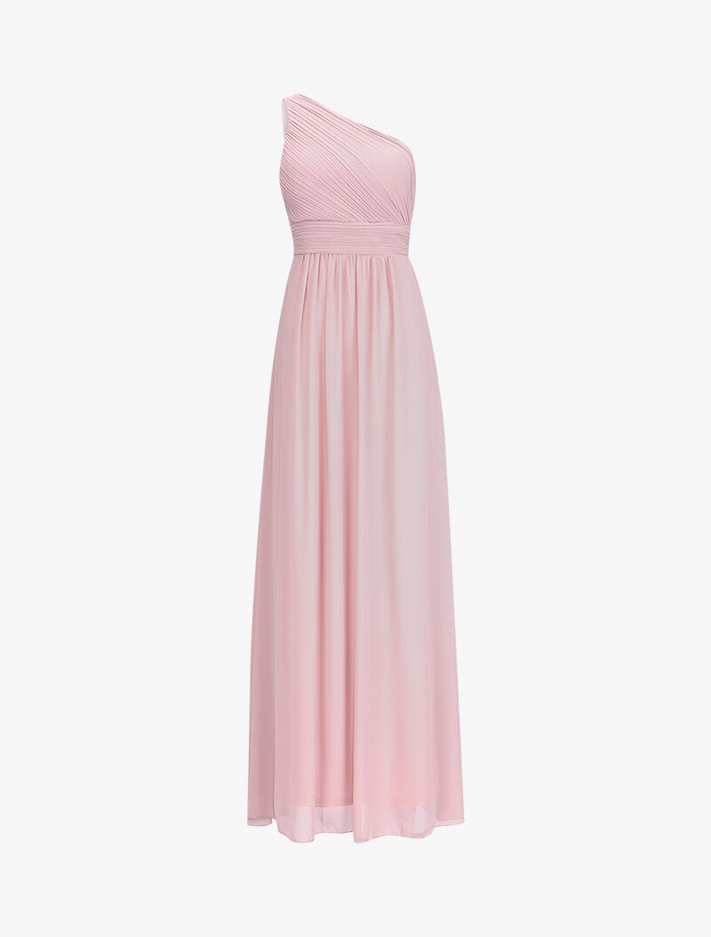 Robe one shoulder à buste plissé - Rose poudré - 1