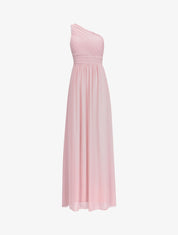 Robe one shoulder à buste plissé - Rose poudré - 1