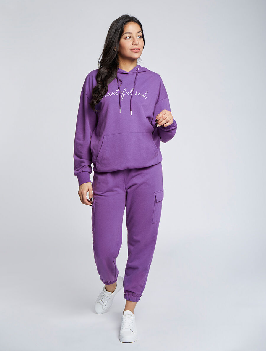 Sweat à capuche à inscription - Violet - 4