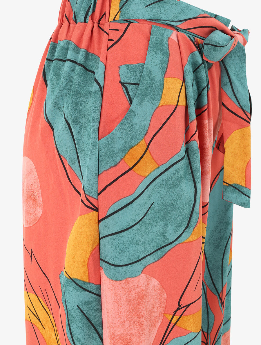 Pantalon fluide coupe loose à imprimé grandes feuilles - Corail - 3