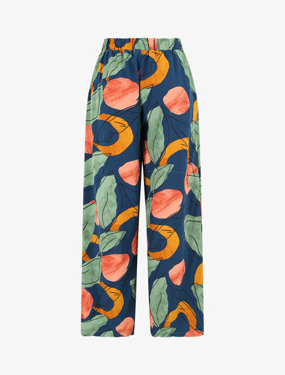 Pantalon fluide coupe loose à imprimé grandes feuilles - Marine - 2