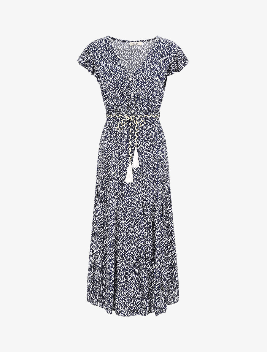 Robe longue à imprimé graphique - Marine - 1