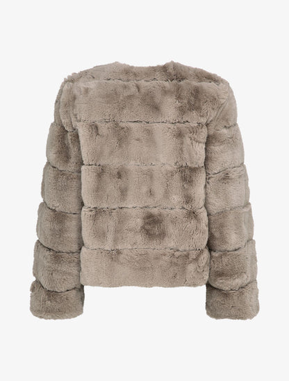 Manteau court en fausse fourrure à col rond - Taupe - 2