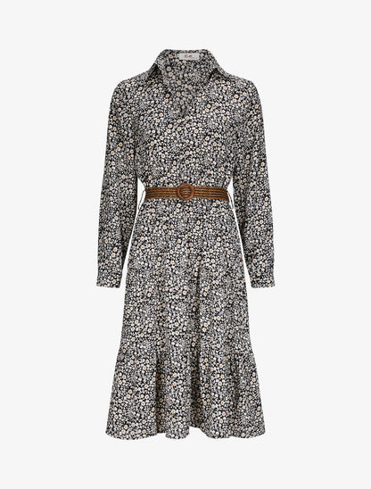 Robe longue à imprimé fleurs - Noir - 1