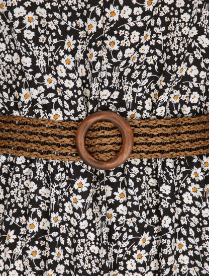 Robe longue à imprimé fleurs - Noir - 3