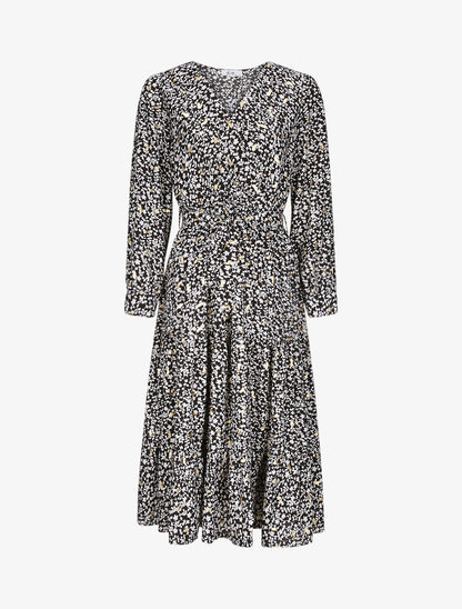 Robe longue à imprimé fleurs et feuilles stylisées - Noir - 4