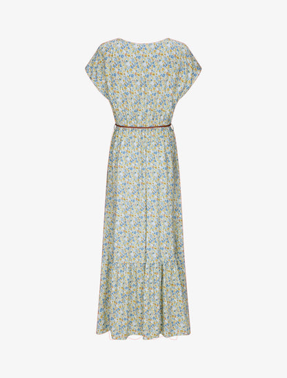 Robe longue à imprimé fleurs diverses - Bleu ciel - 2