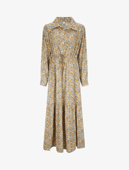 Robe longue évasée à manches longues et imprimé fleurs sauvages - Jaune - 1