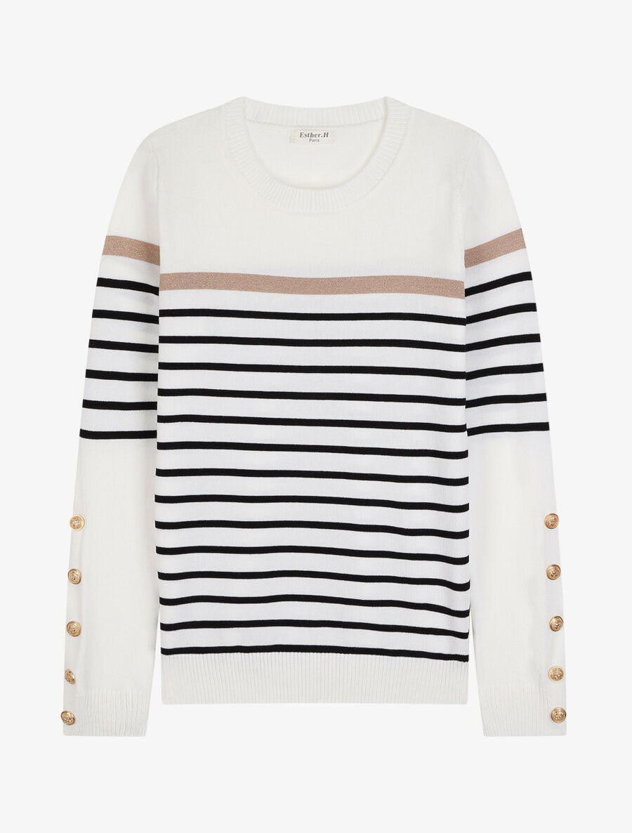 Pull marinière à détail irisé - Blanc - 1