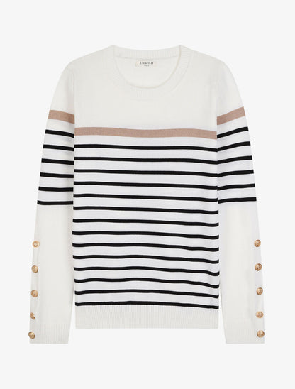 Pull marinière à détail irisé - Blanc - 1