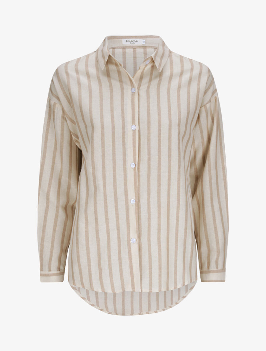 Chemise oversize rayée - Beige - 1