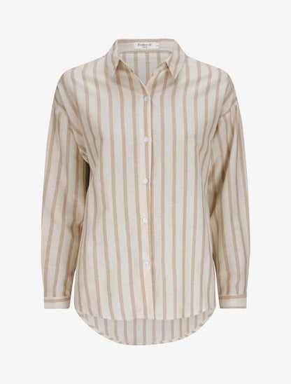 Chemise oversize rayée - Beige - 1