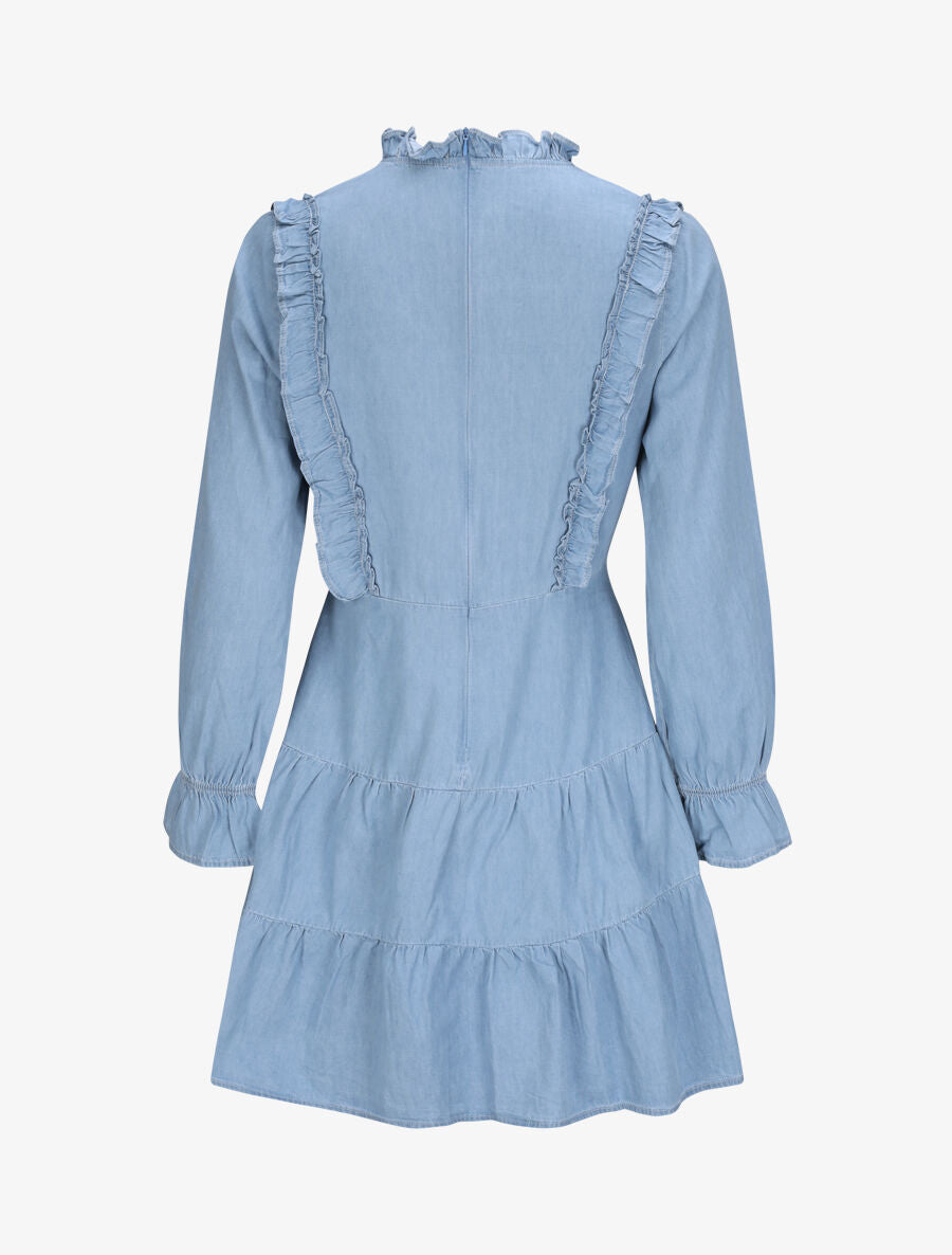 Robe patineuse courte unie à buste volanté - Bleu - 2