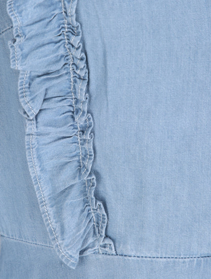 Robe patineuse courte unie à buste volanté - Bleu - 3