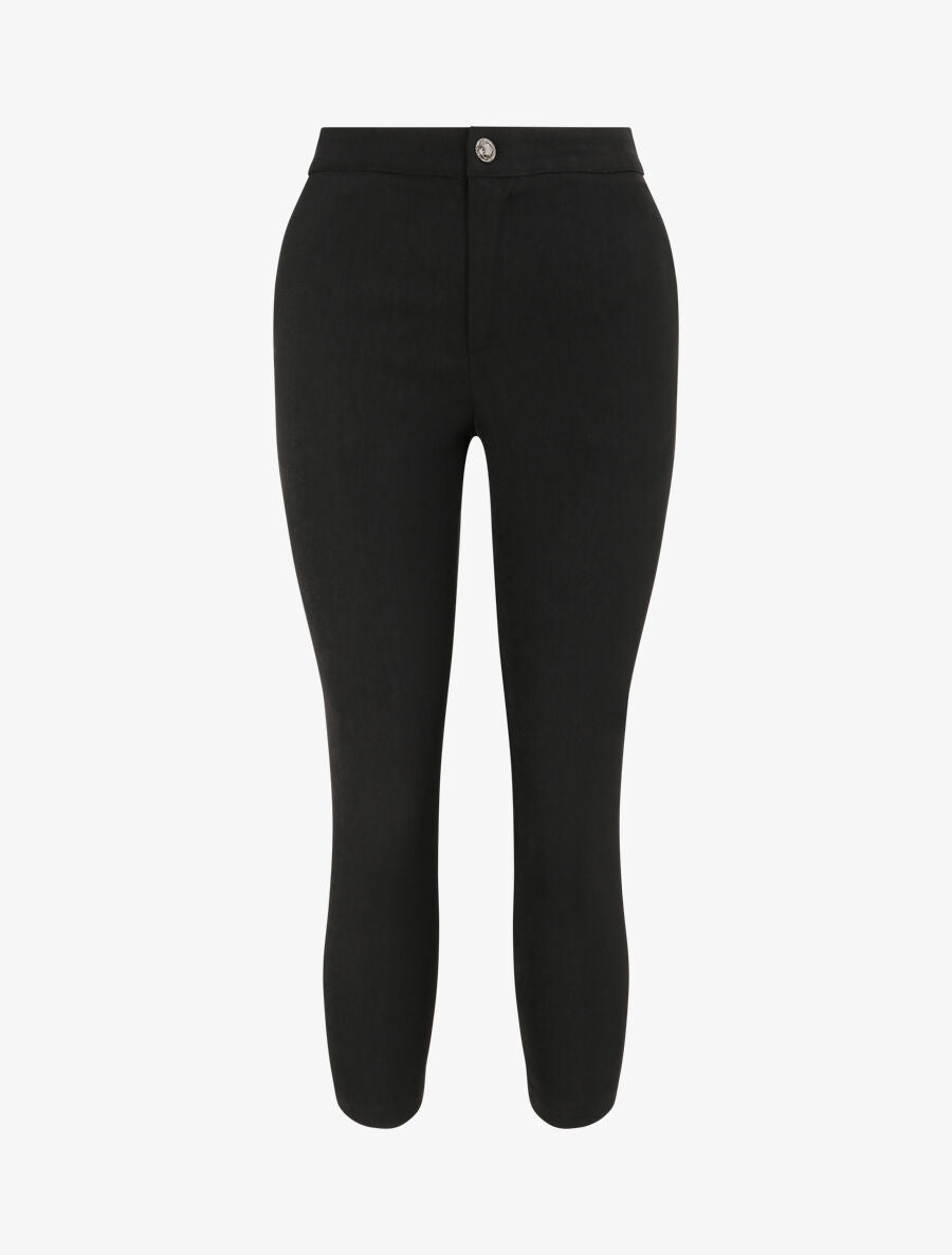 Pantalon droit uni à bords boutonnés - Noir - 1