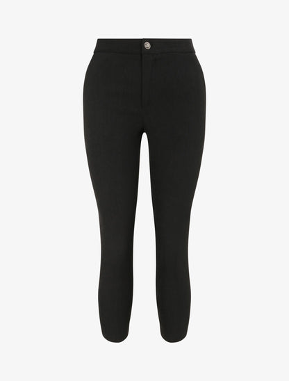 Pantalon droit uni à bords boutonnés - Noir - 1