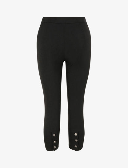 Pantalon droit uni à bords boutonnés - Noir - 2