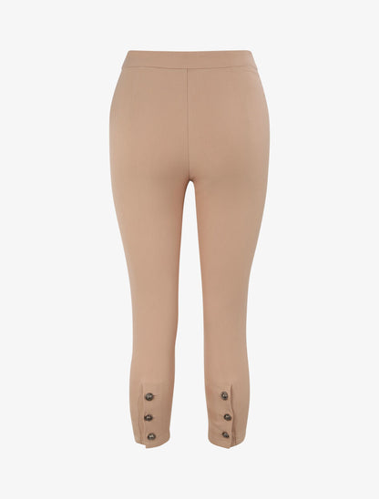 Pantalon droit uni à bords boutonnés - Beige - 2