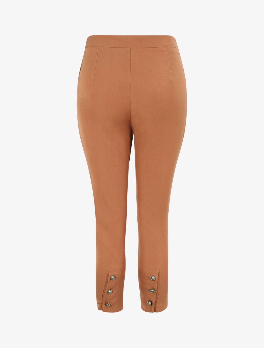 Pantalon droit uni à bords boutonnés - Marron - 2