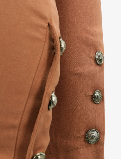 Pantalon droit uni à bords boutonnés - Marron - 3