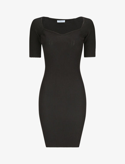 Robe courte ajustée unie à col en coeur - Noir - 4