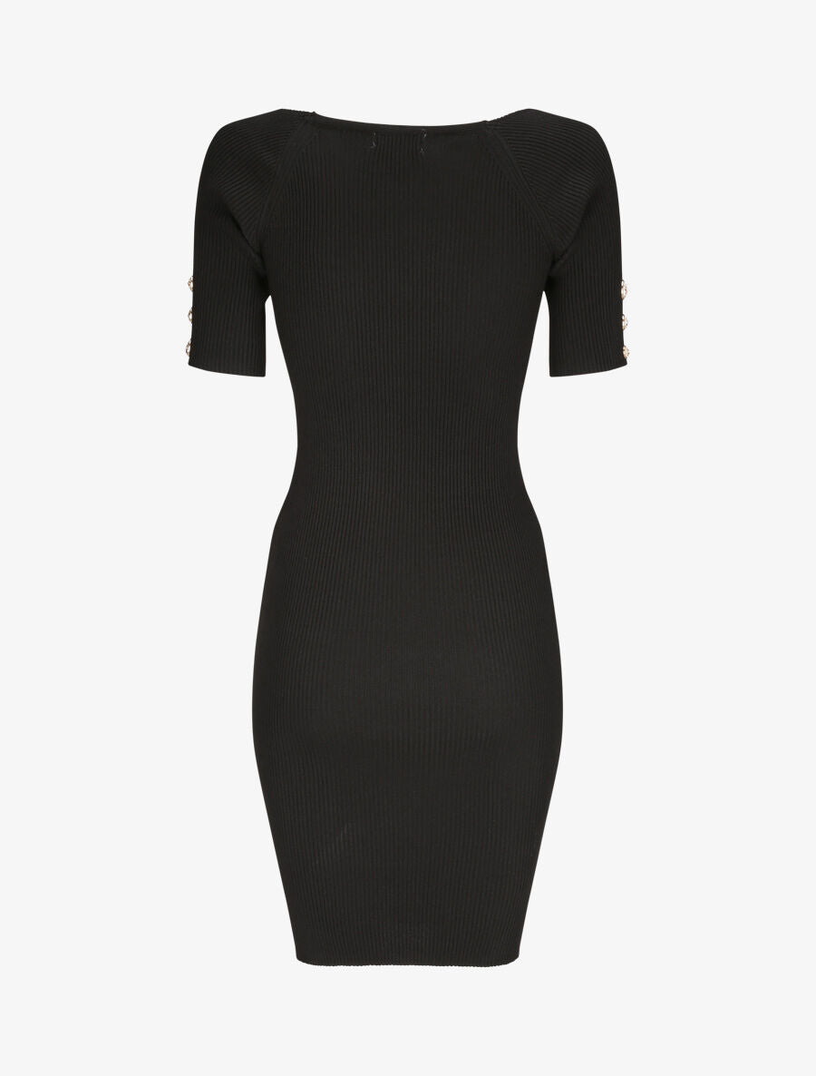 Robe courte ajustée unie à col en coeur - Noir - 2