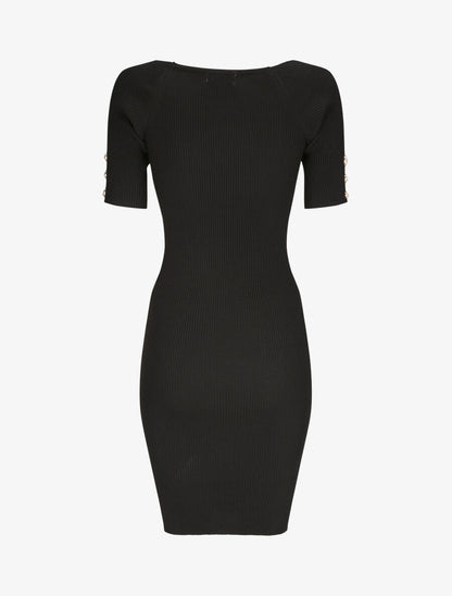 Robe courte ajustée unie à col en coeur - Noir - 2