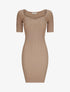 Robe courte ajustée unie à col en coeur - Beige - 4