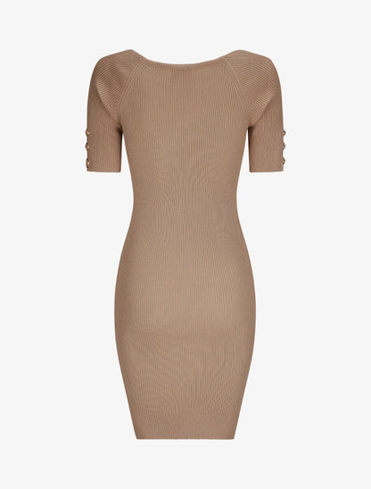 Robe courte ajustée unie à col en coeur - Beige - 2