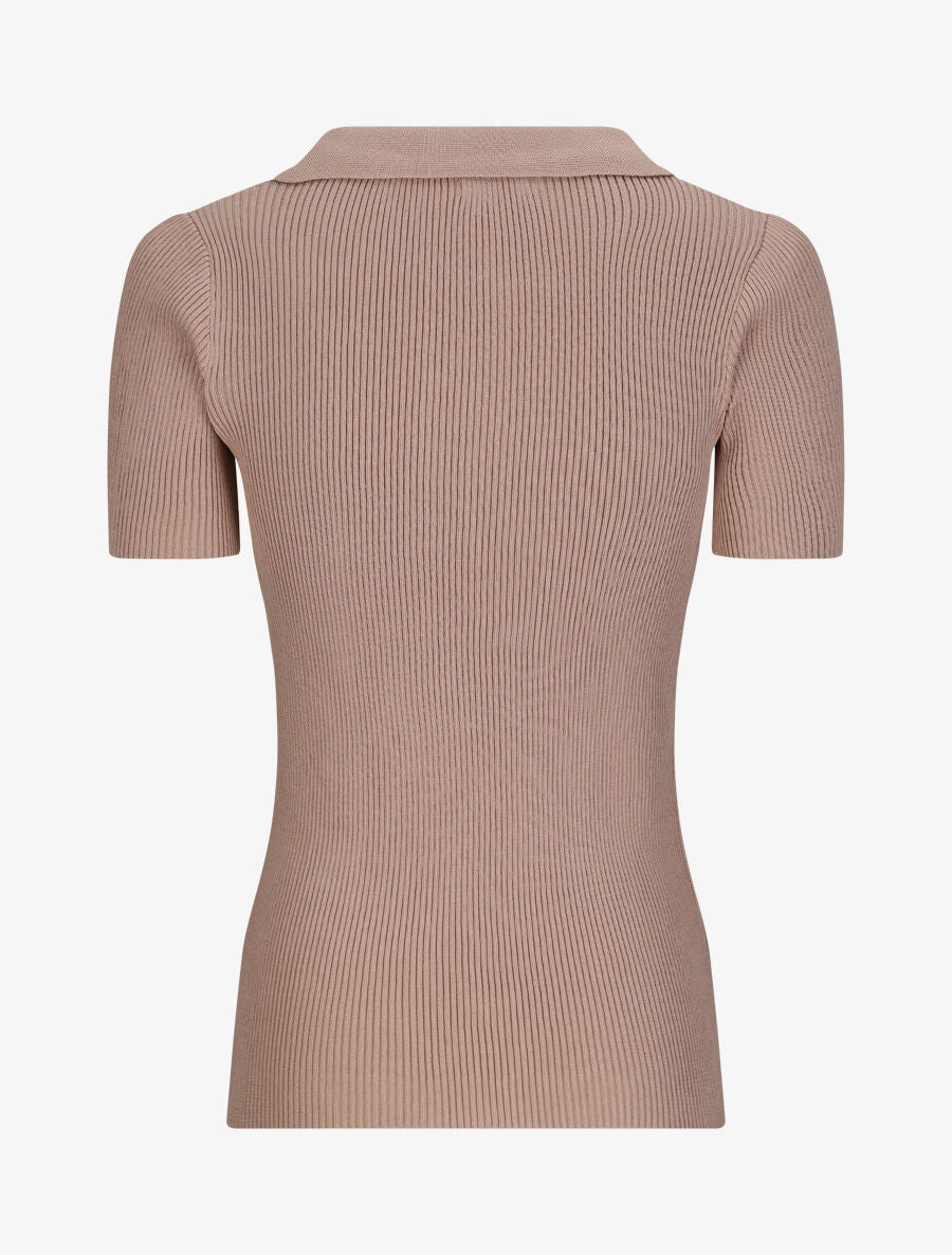 Polo ajusté en maille côtelée - Beige - 2