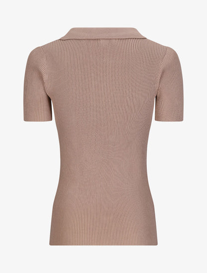 Polo ajusté en maille côtelée - Beige - 2