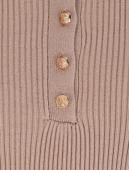 Polo ajusté en maille côtelée - Beige - 3