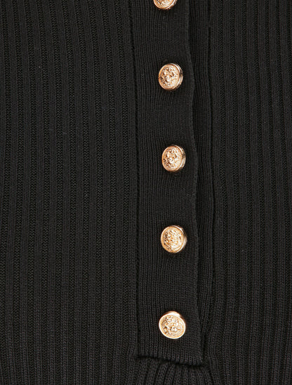 Robe courte ajustée unie à col à pied - Noir - 3
