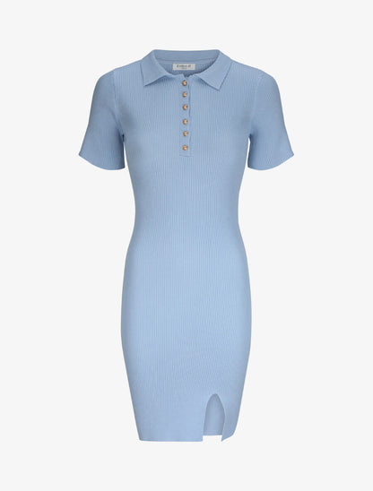 Robe courte ajustée unie à col à pied - Bleu ciel - 1