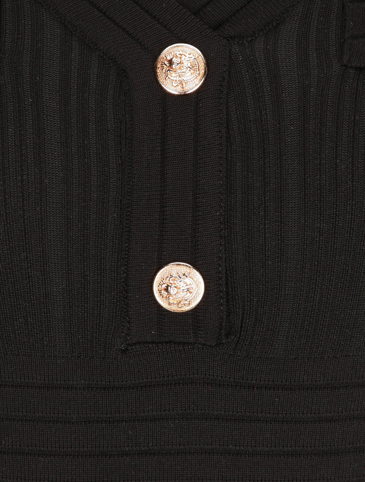 Robe courte ajustée côtelée à boutons dorés - Noir - 3