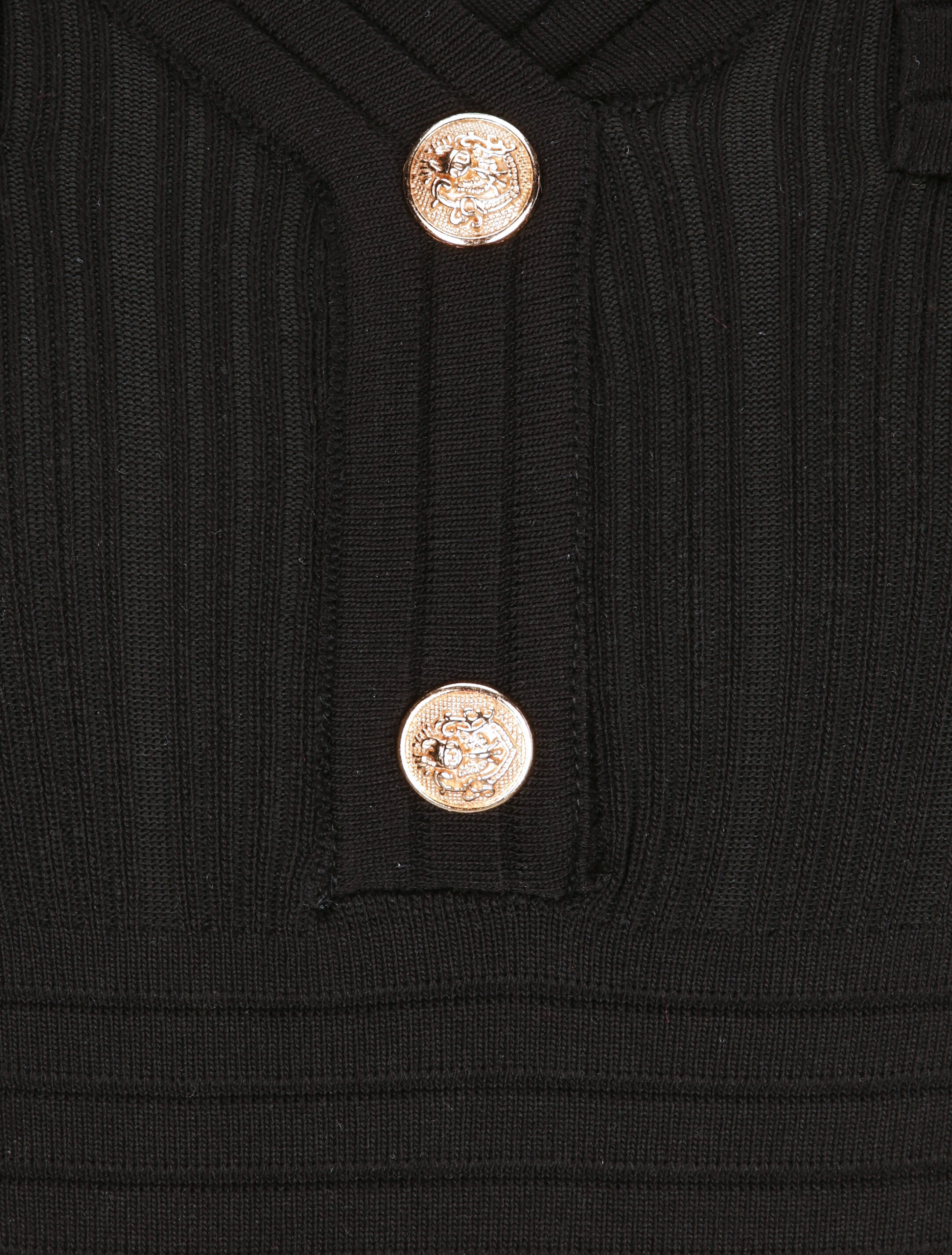 Robe courte ajustée côtelée à boutons dorés - Noir - 3