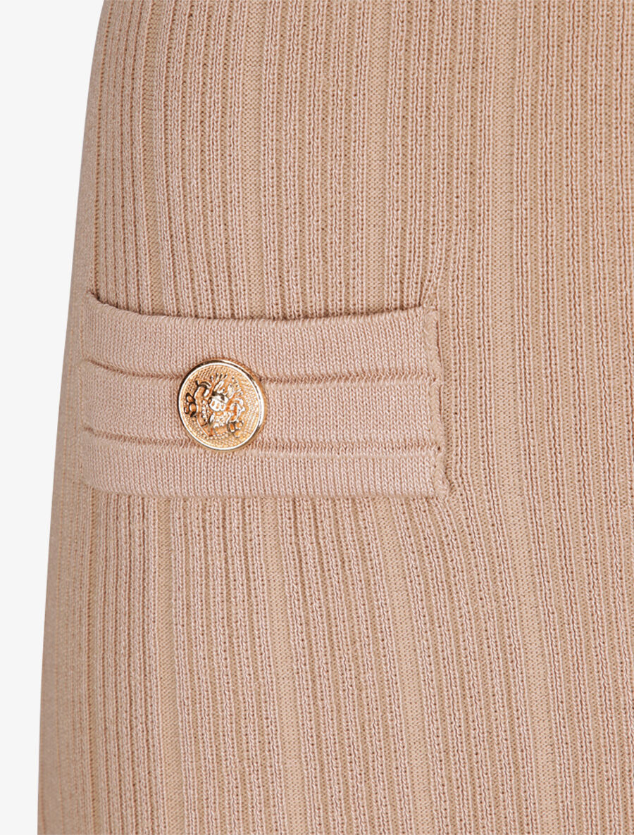 Robe courte ajustée côtelée à boutons dorés - Beige - 3
