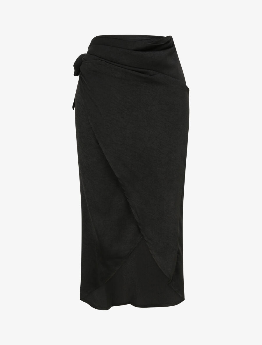 Jupe portefeuille satinée - Noir - 5