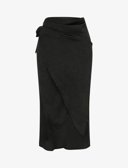 Jupe portefeuille satinée - Noir - 5