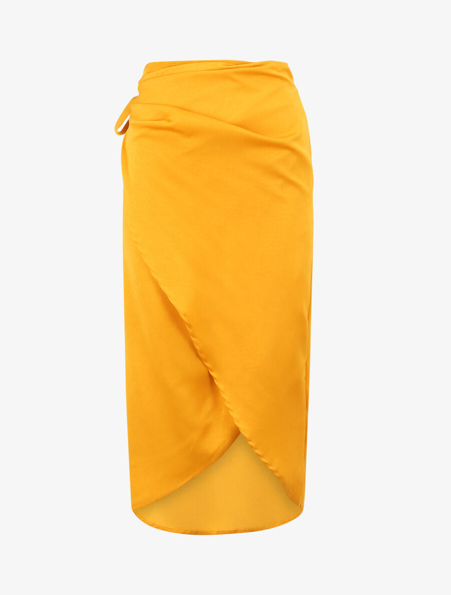 Jupe portefeuille satinée - Jaune - 1