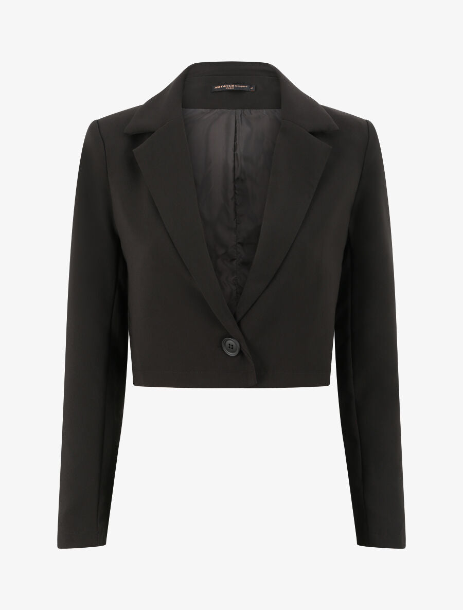Veste courte unie - Noir - 1