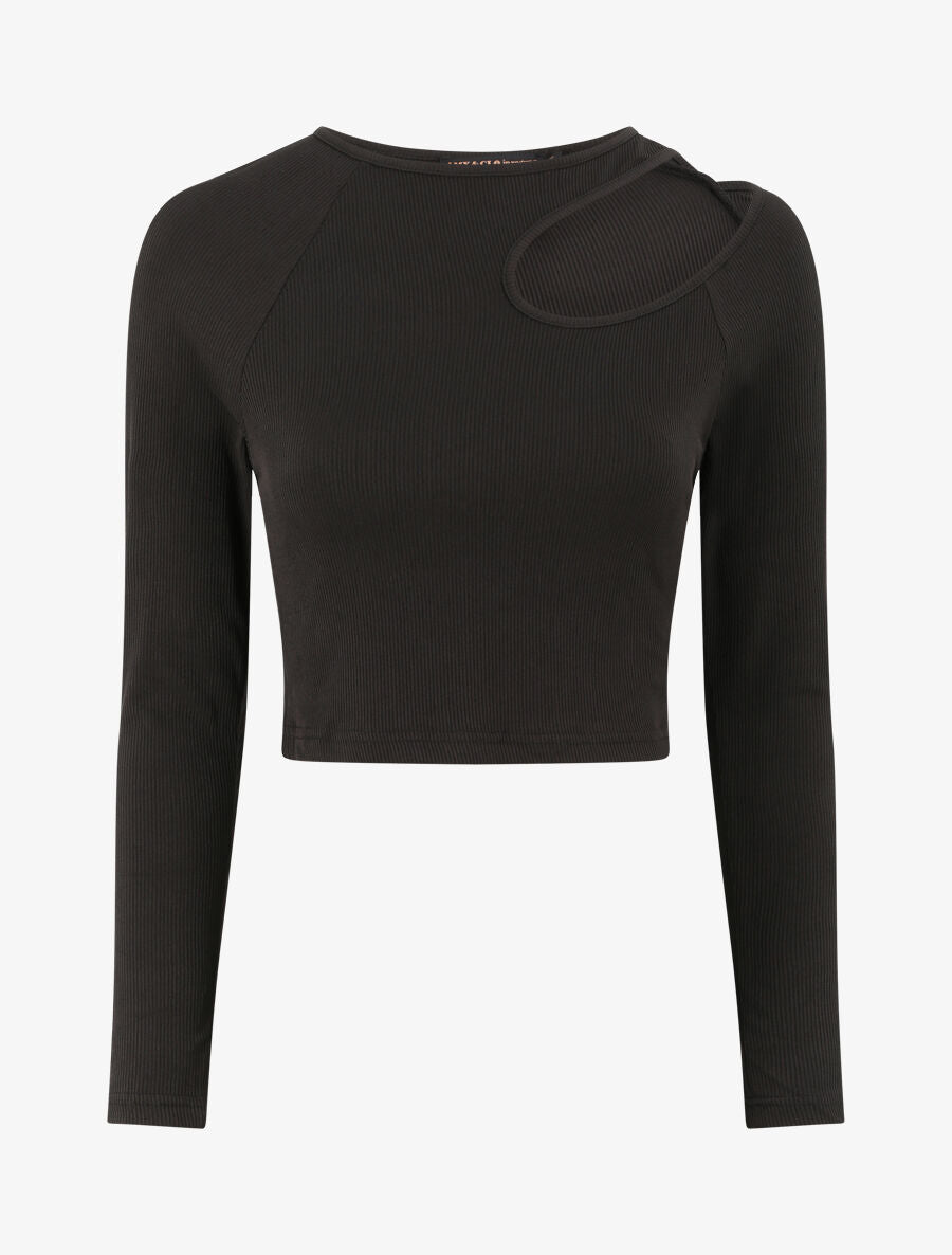 Crop top côtelé unie - Noir - 4