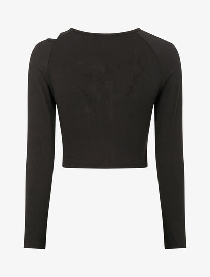 Crop top côtelé unie - Noir - 2