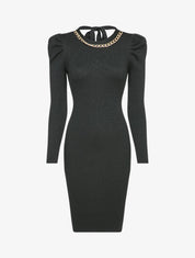 Robe pull côtelée et moulante à détail chaîne - Noir - 4