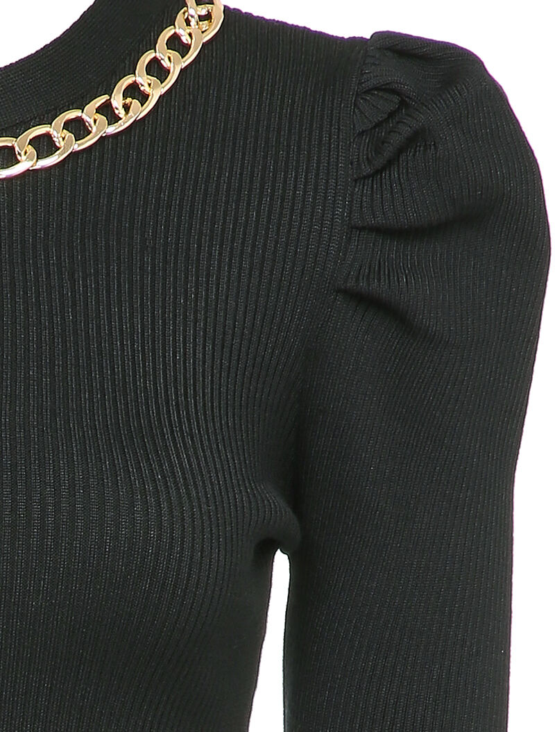 Robe pull côtelée et moulante à détail chaîne - Noir - 3
