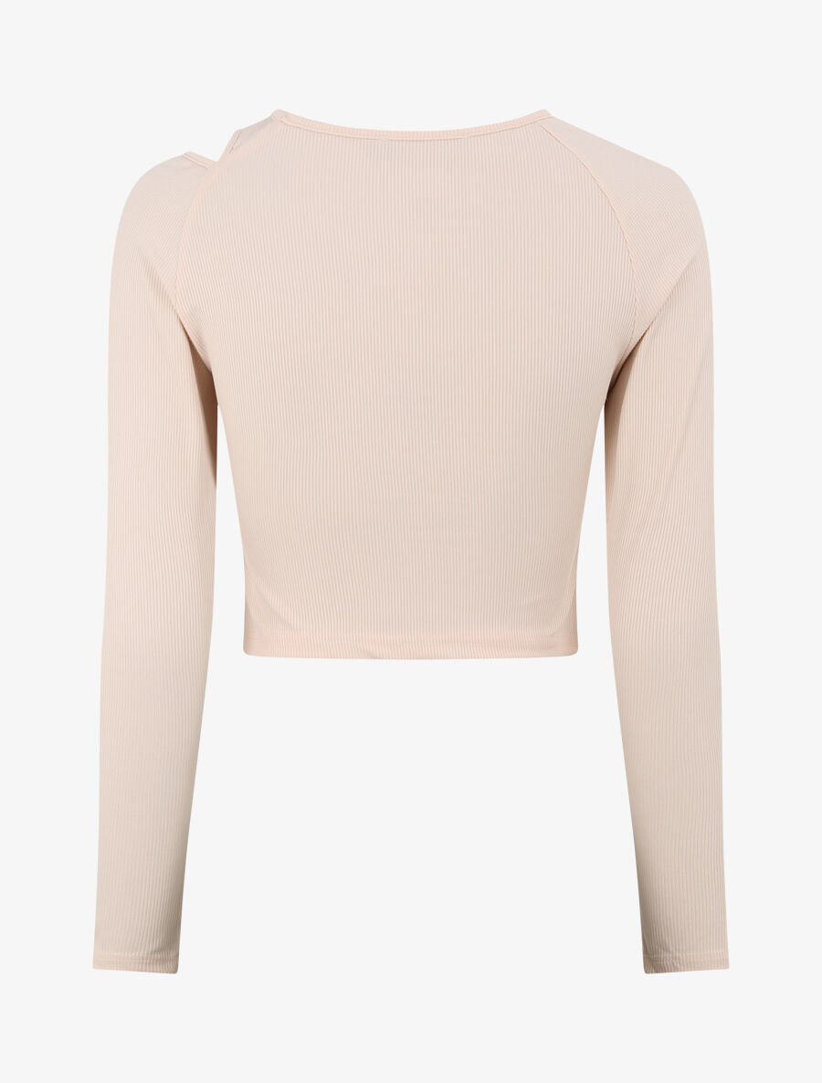 Crop top côtelé unie - Beige - 2